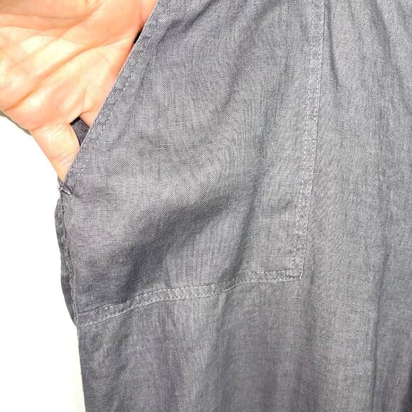 Tahari Linen Trousers Womens Size 12 Wide Leg Two Button Four Pocket Dove Gray - Picture 8 of 12